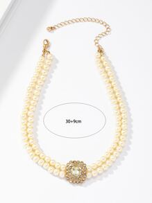 Rhinestone & Faux Pearl Decor Choker - Multicolor - View 3