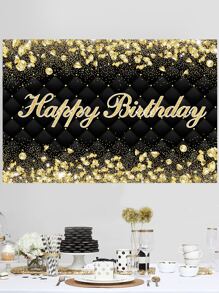 1 pieza Banner de color metálico de fiesta de cumpleaños - Negro - Ver 2