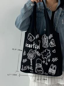 Printed Vest Style Tote Bag Shopping Bag - Black - View 3