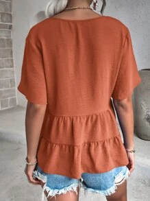 Breezaya Butterfly Sleeve Peplum Blouse Peplum Top - Rust Brown - View 2