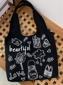 Printed Vest Style Tote Bag Shopping Bag - Black - View 4