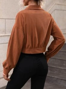 Drop Shoulder Corduroy Jacket - Brown - View 2