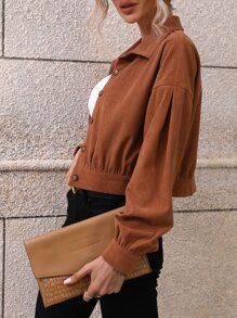 Drop Shoulder Corduroy Jacket - Brown - View 3