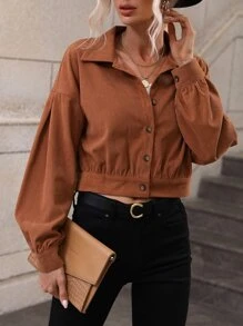 Drop Shoulder Corduroy Jacket - Brown - View 5