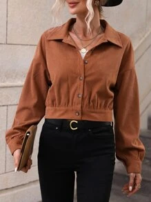 Drop Shoulder Corduroy Jacket - Brown - View 6