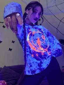 SHEIN Unity 反光萬聖印花紮染T恤 - 彩色 - 查看 1