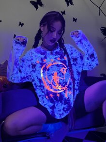 SHEIN Unity 反光萬聖印花紮染T恤 - 彩色 - 查看 5