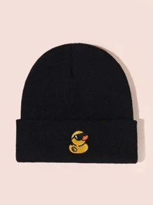 Duck Embroidery Beanie - Black - View 2