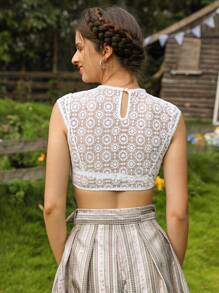 SHEIN VCAY Sheer Lace Crop Top Without Bra - White - View 6