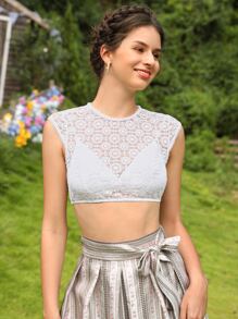 SHEIN VCAY Sheer Lace Crop Top Without Bra - White - View 5