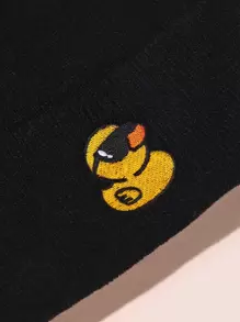 Duck Embroidery Beanie - Black - View 4