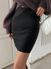 DAZY Solid High Waisted Bodycon Skirt - Black - View 7