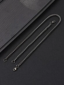 Men Minimalist Chain Necklace & Bracelet - Gun Black - View 2