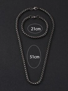 Men Minimalist Chain Necklace & Bracelet - Gun Black - View 3