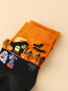 Halloween Castle Pattern Crew Socks - Multicolor - View 3
