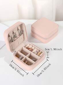 1pc Travel Portable Pu Leather Jewelry Storage Box - Pink - View 2