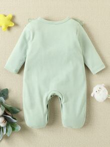 Baby Layered Ruffle Trim Bow Front Footed Sleep Jumpsuit - Mint Green - View 2