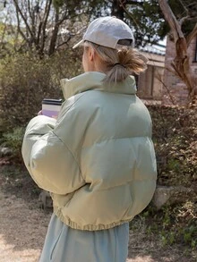 DAZY Zipper Front Drop Shoulder Padded Coat - Mint Green - View 4