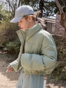 DAZY Zipper Front Drop Shoulder Padded Coat - Mint Green - View 1