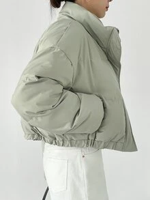 DAZY Zipper Front Drop Shoulder Padded Coat - Mint Green - View 7