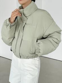 DAZY Zipper Front Drop Shoulder Padded Coat - Mint Green - View 5