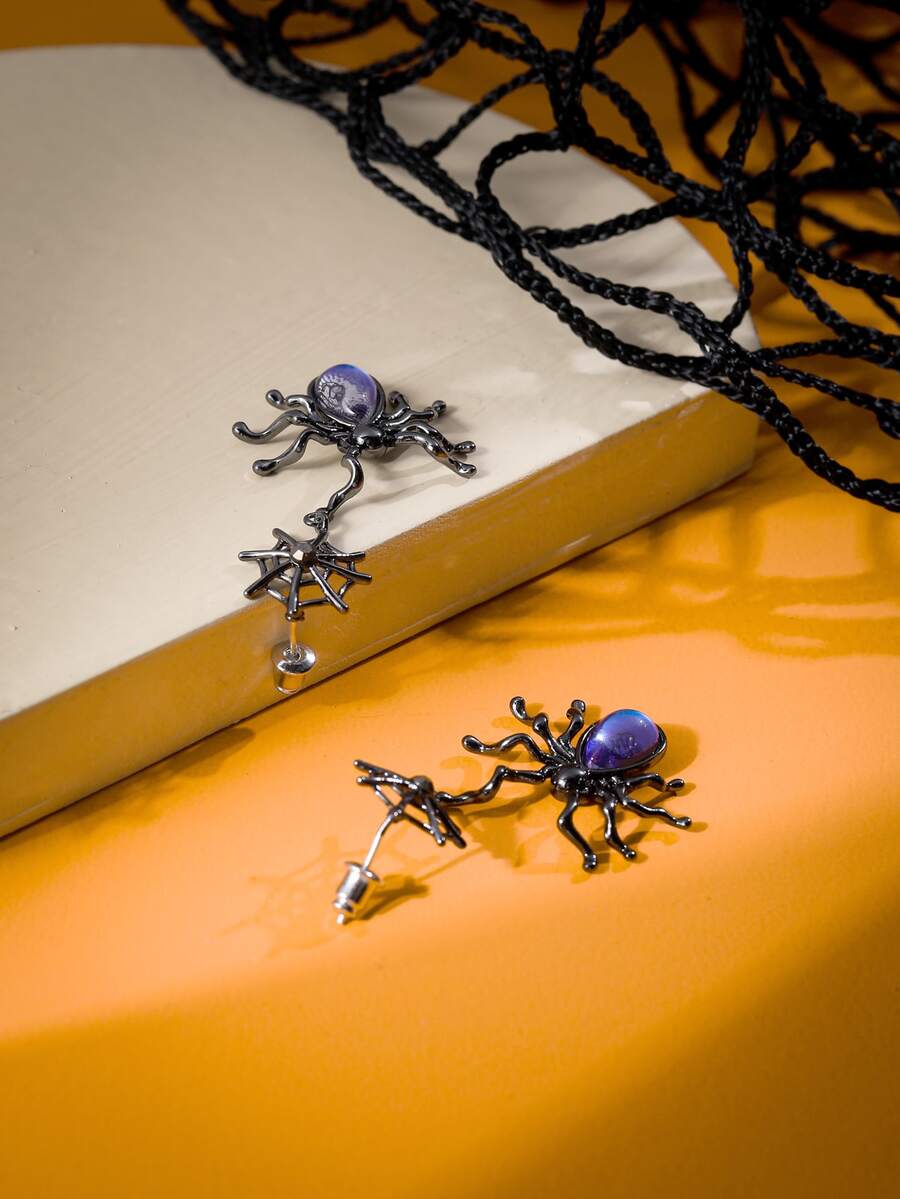Halloween Spider Drop Earrings - Black - View 1