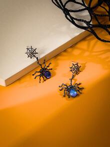Halloween Spider Drop Earrings - Black - View 2