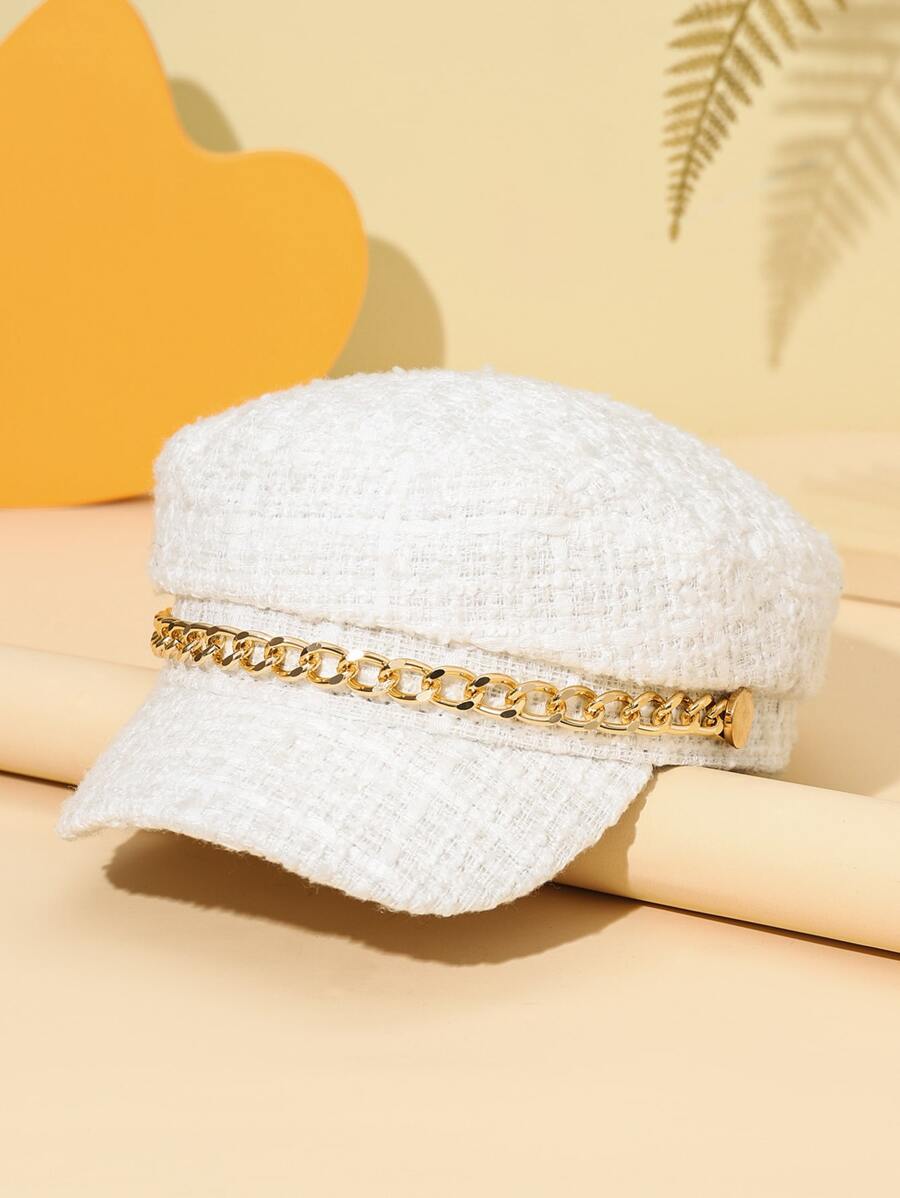 件女時尚休閒帽子，細鏈細節