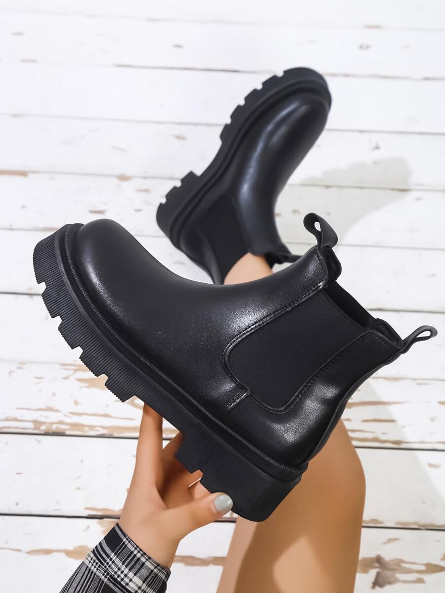 Stitch Detail Slip On Chelsea Boots - Black - View 1