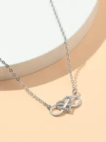 TUANZISP Polyamory Rhinestone Heart & Infinity Symbol Charm Necklace - Silver - View 2