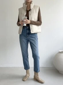 DAZY Chaleco con cremallera frontal, abrigo acolchado - Albaricoque - Ver 14