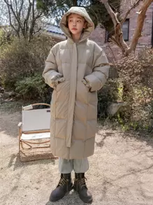 DAZY Drop Shoulder Zipper Hooded Puffer Thick Pockets Coat ,Winter Women Clothes,Winter Coat Women Jacket - Khaki - View 12