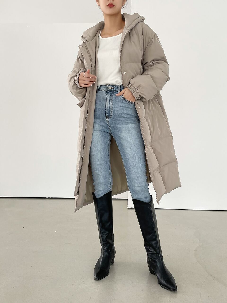 Drop Shoulder Zipper Hooded Puffer Thick Pockets Coat ,Winter Women Clothes,Winter Coat Women Jacket