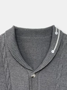 Boys Striped Trim Cable Knit Cardigan - Grey - View 3