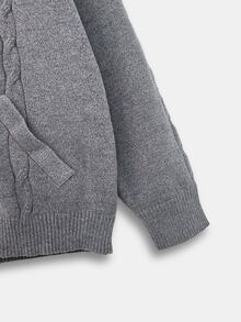 Boys Striped Trim Cable Knit Cardigan - Grey - View 4