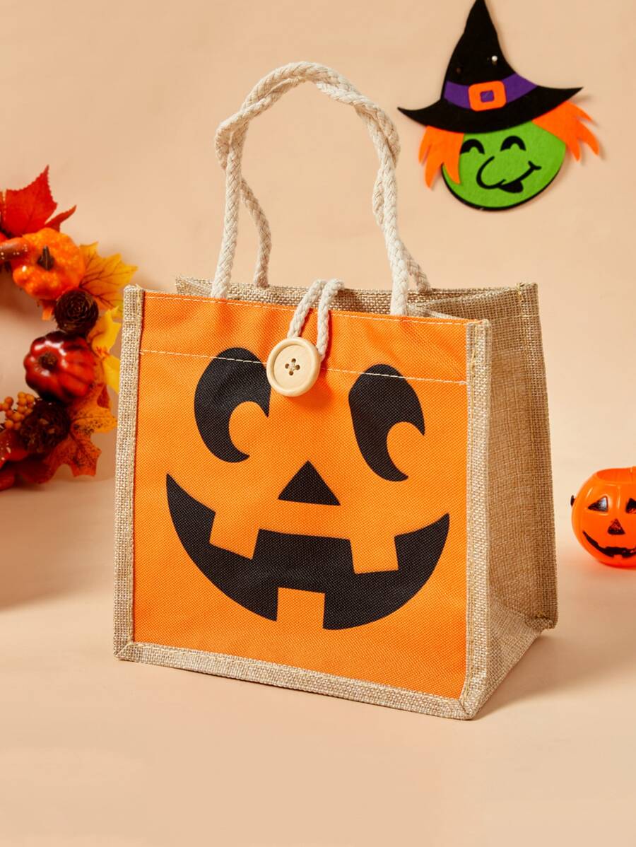Pumpkin Halloween Linen Tote Bag (turn Lock Closure) - Orange - View 1