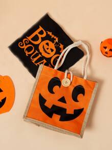 Pumpkin Halloween Linen Tote Bag (turn Lock Closure) - Orange - View 2