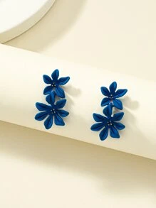 Pendientes largos flor - Azul - Ver 3