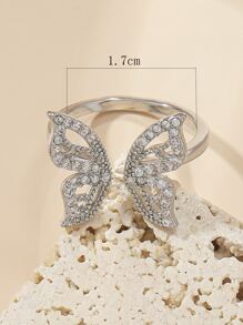 Rhinestone Butterfly Design Cuff Ring - Silver - View 4