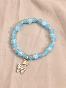 Rhinestone Butterfly Charm Beaded Bracelet - Baby Blue - View 3