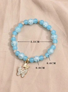 Rhinestone Butterfly Charm Beaded Bracelet - Baby Blue - View 4