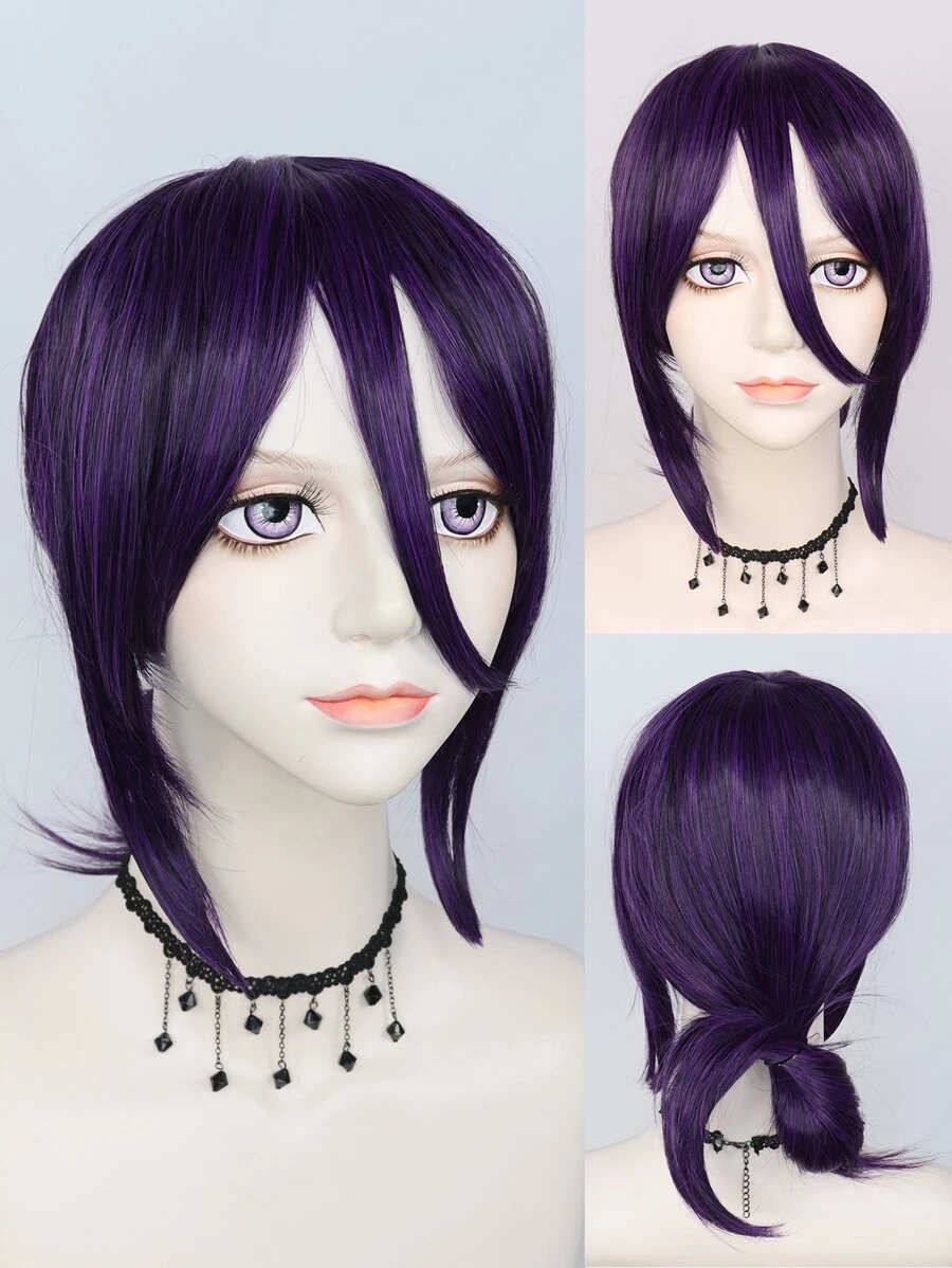 Peluca sintética cosplay medio recto con tupe - Morado - Ver 1