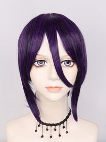 Peluca sintética cosplay medio recto con tupe - Morado - Ver 4
