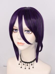 Peluca sintética cosplay medio recto con tupe - Morado - Ver 3