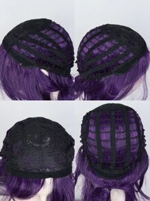 Peluca sintética cosplay medio recto con tupe - Morado - Ver 6