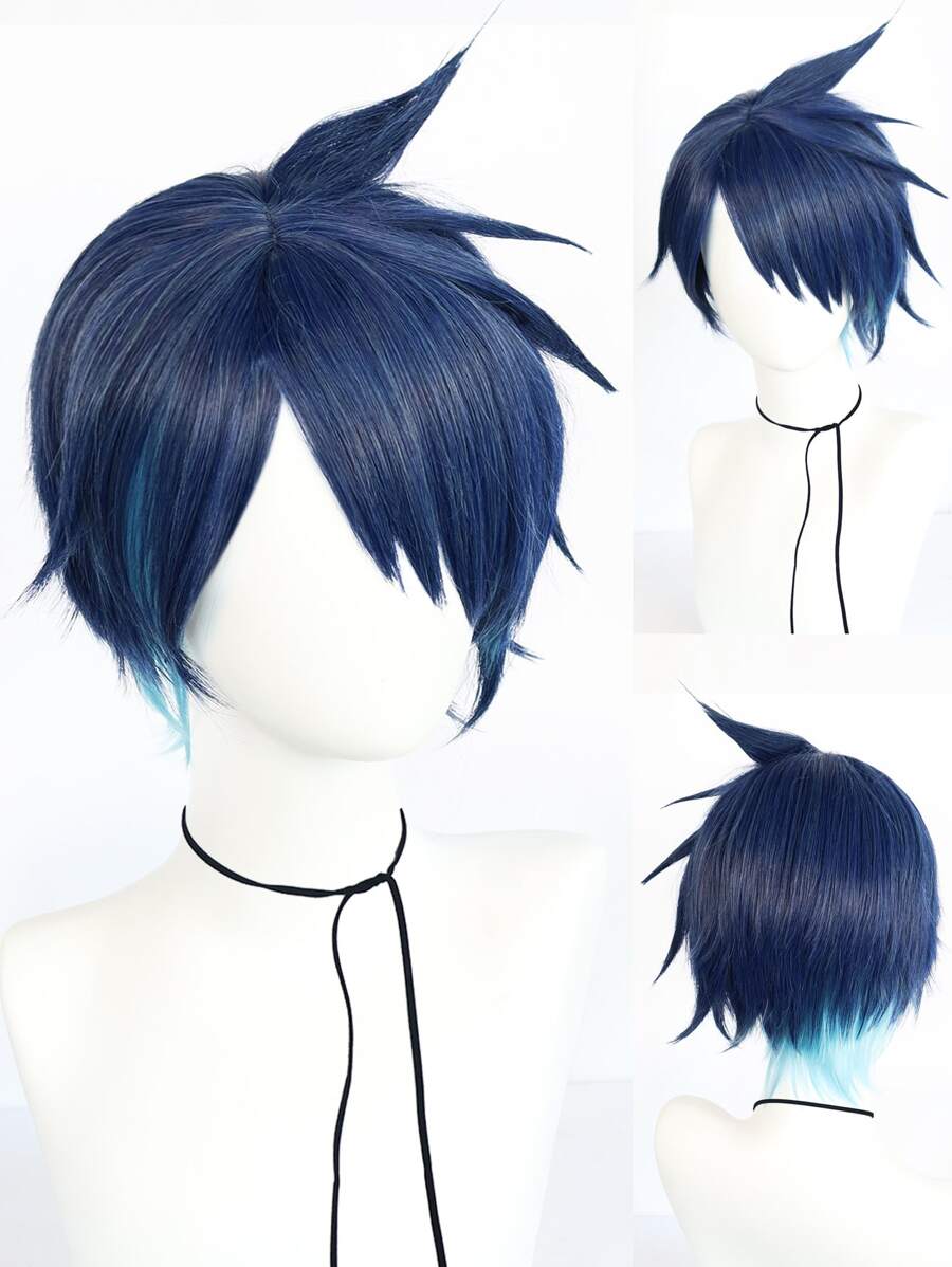 1pc Short Straight Cosplay Synthetic Wig With Bangs & 1pc Wig Cap - Multicolor - View 1
