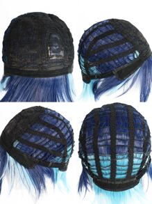 1pc Short Straight Cosplay Synthetic Wig With Bangs & 1pc Wig Cap - Multicolor - View 7