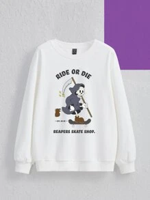 Matt Tam Skull & Slogan Graphic Drop Shoulder Sweatshirt - White - View 1