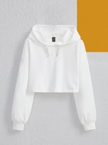 Antonay Cartoon & Slogan Graphic Drawstring Crop Hoodie - White - View 3