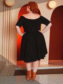 SHEIN CURVE+ Plus Off Shoulder Asymmetrical Ruffle Hem Dress - Black - View 8
